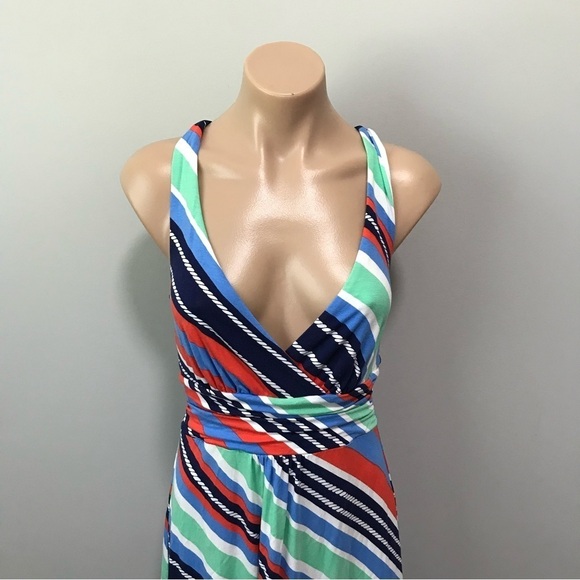 Lilly Pulitzer Amanda Maxi Dress Nautical Overboard Stripe Blue Green Orange - Picture 3 of 7